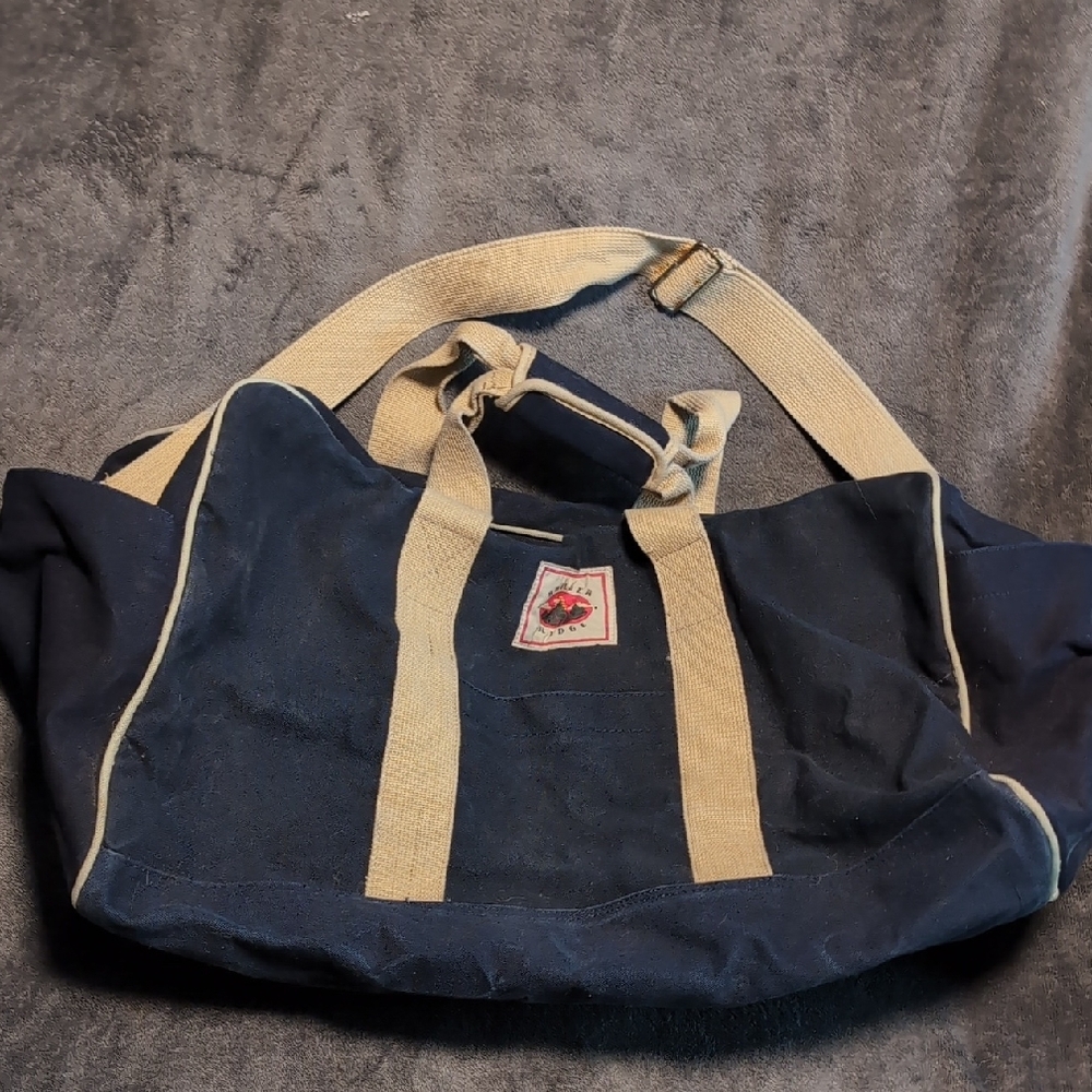Navy and Tan Canvas Duffel Bag